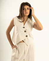Beige Twisted Vest Set