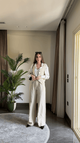 Beige Linen Vest Set