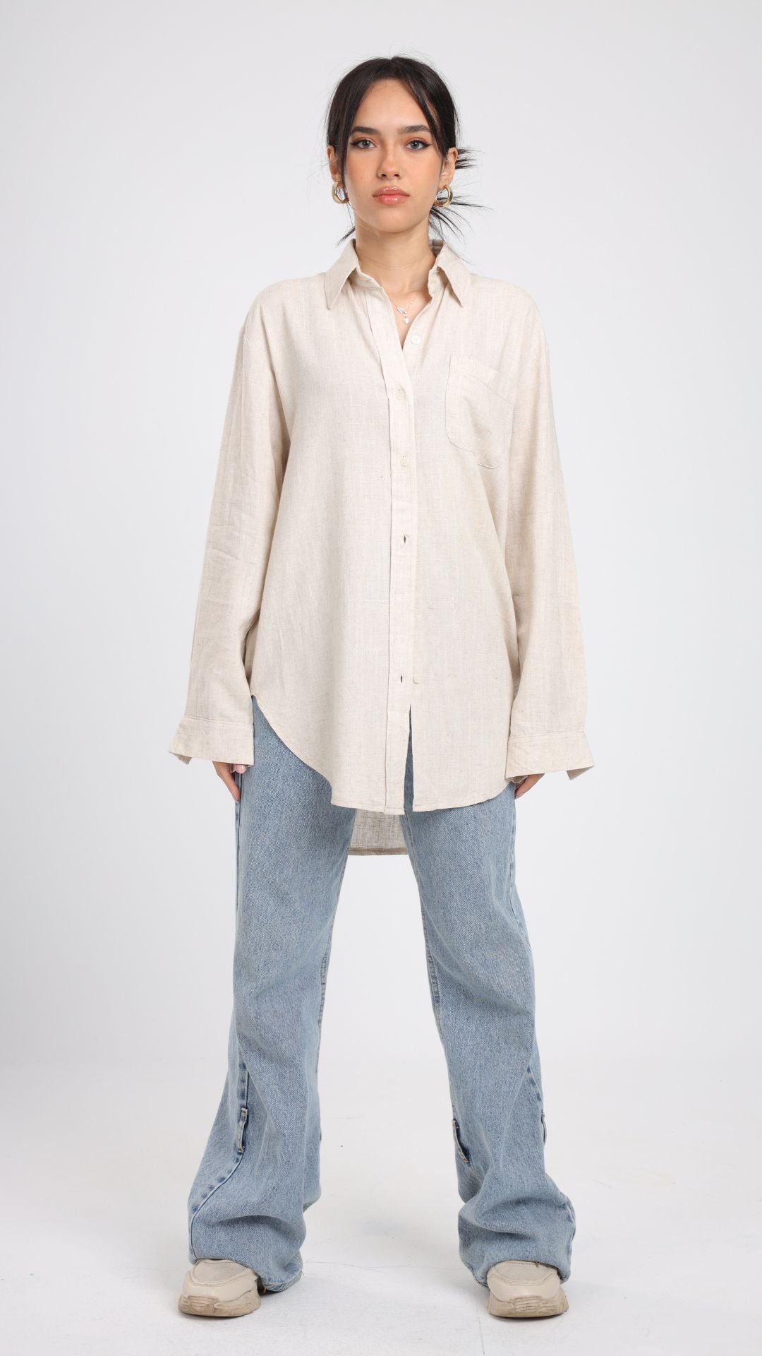 Beige Oversized Linen Shirt