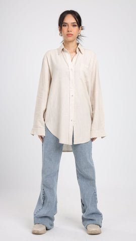 Beige Oversized Linen Shirt