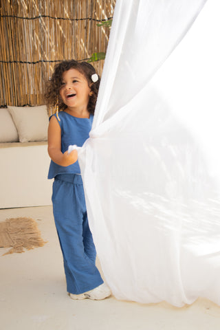 Blue Crop Top Linen Set