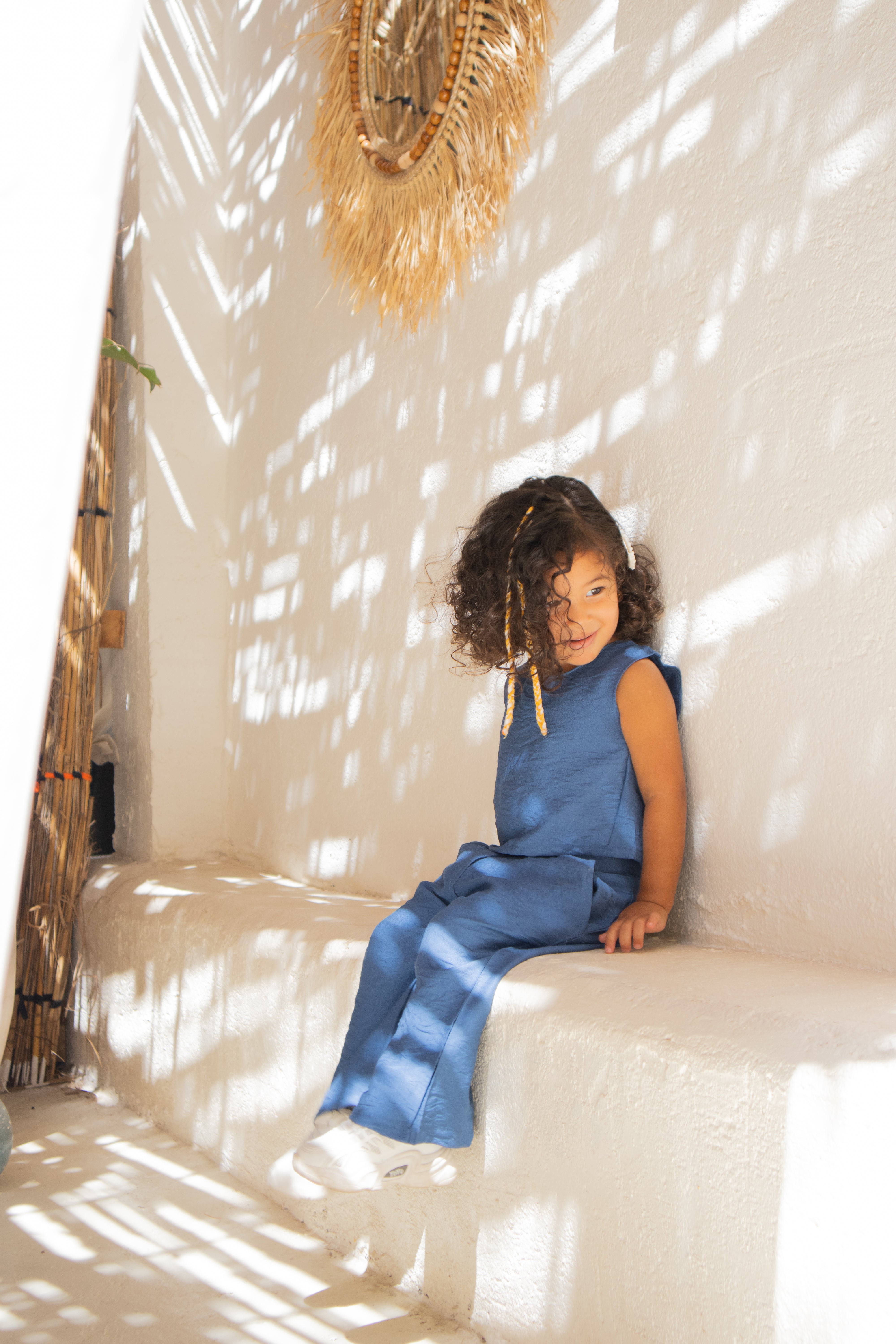 Blue Crop Top Linen Set