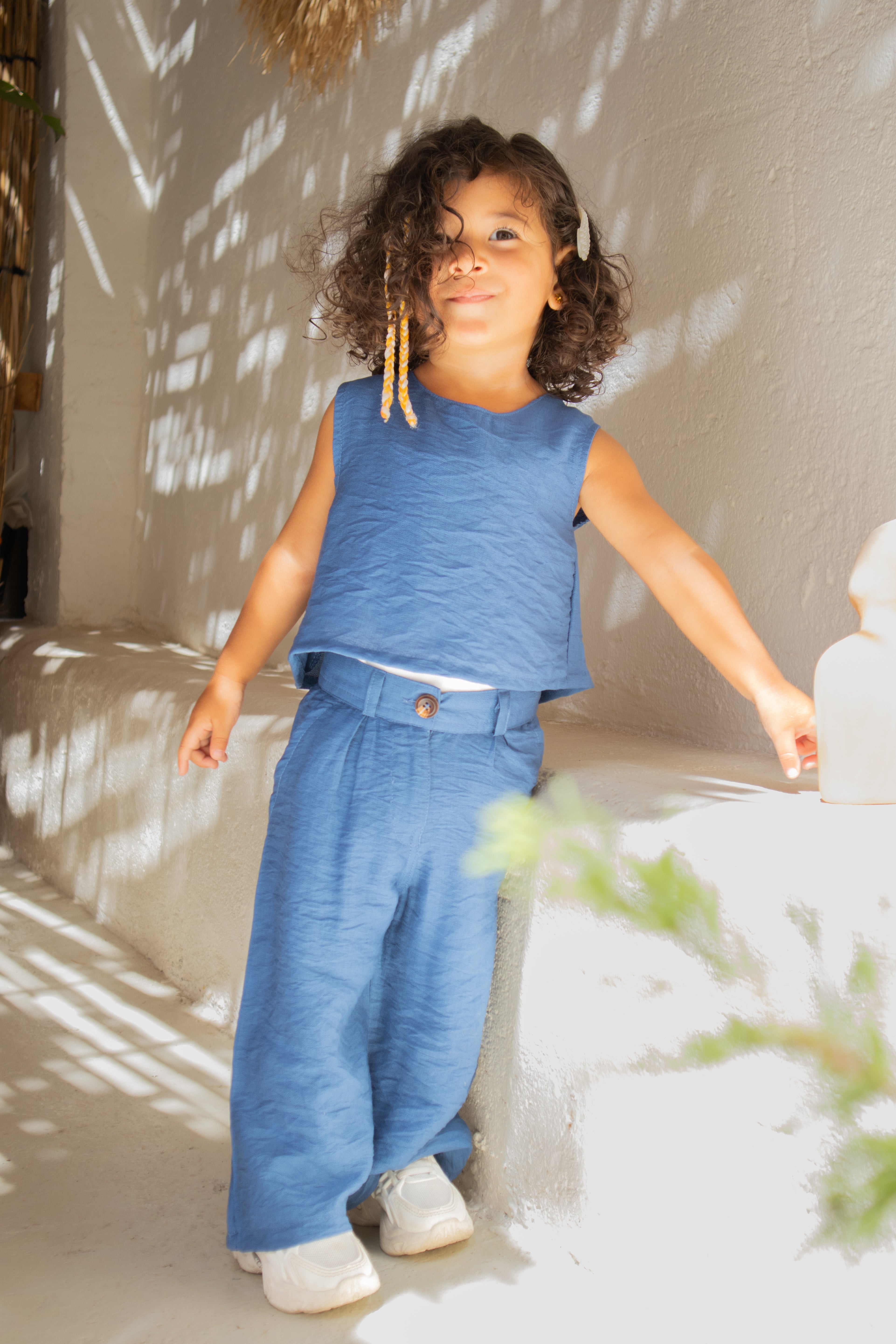 Blue Crop Top Linen Set