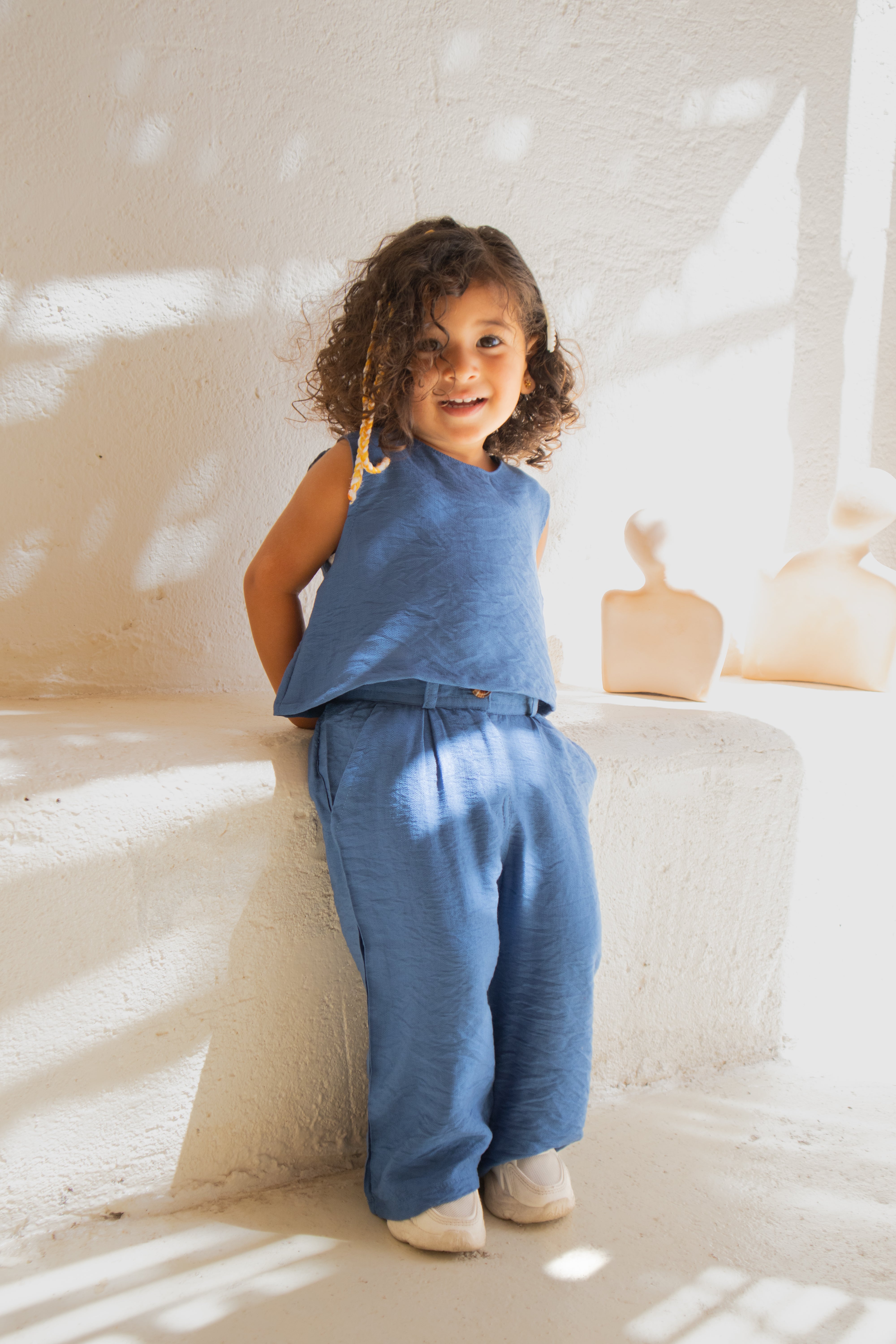 Blue Crop Top Linen Set