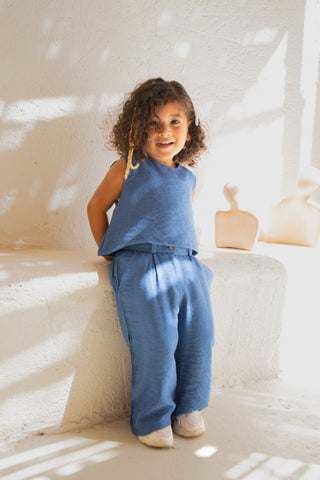 Blue Crop Top Linen Set