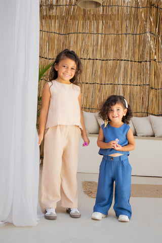 Beige Crop Top Linen Set
