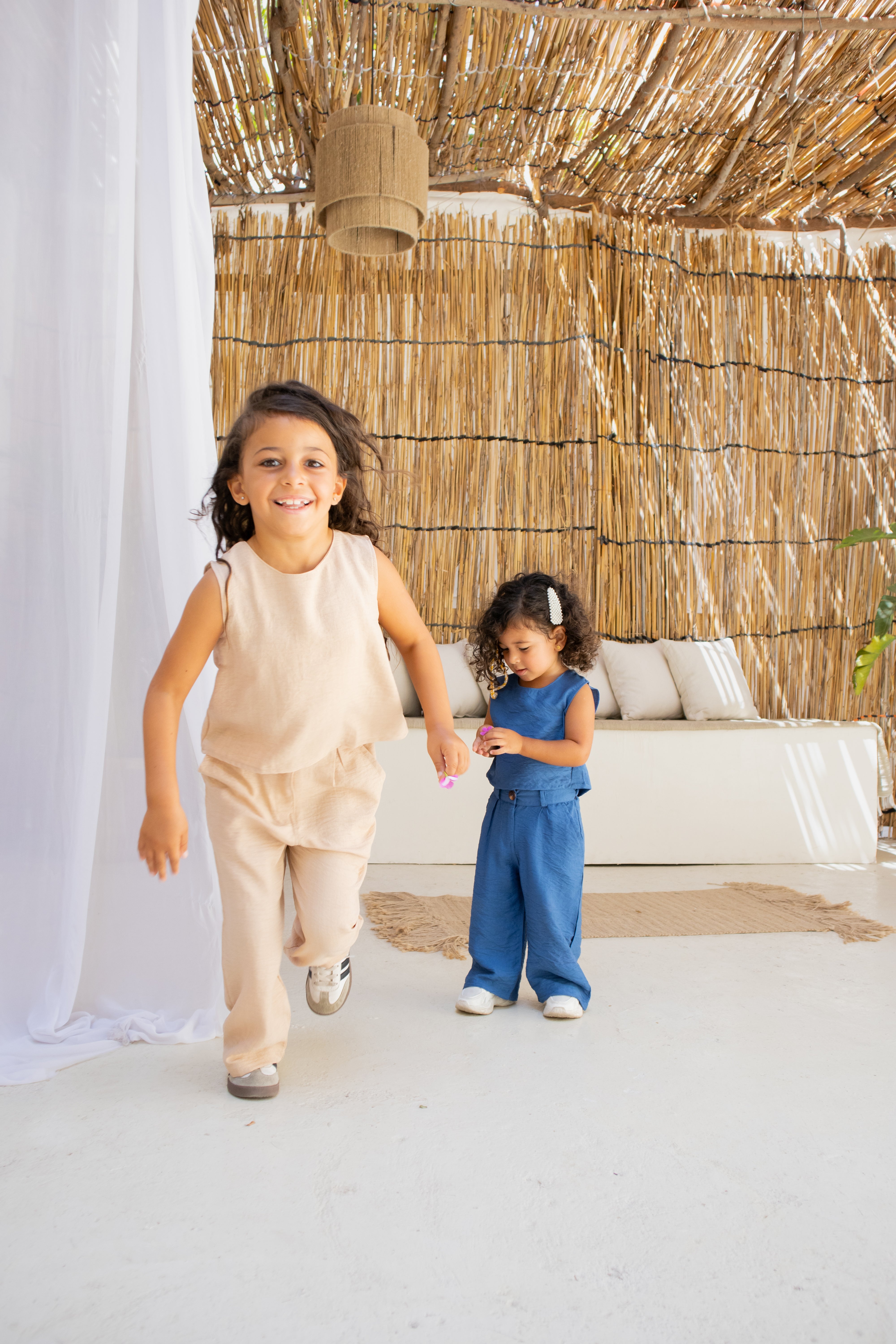 Beige Crop Top Linen Set