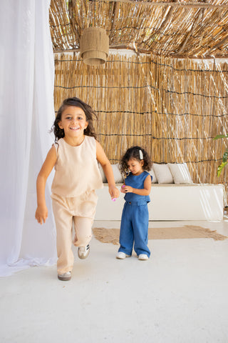 Beige Crop Top Linen Set