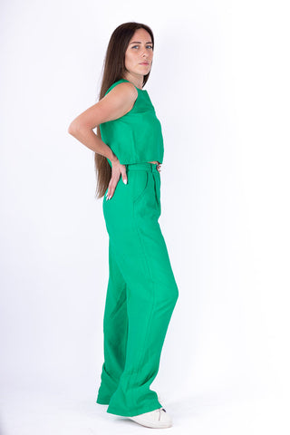 Green Linen Crop Top Set