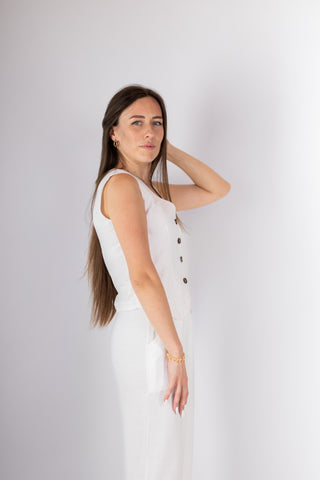 White Linen Vest Set