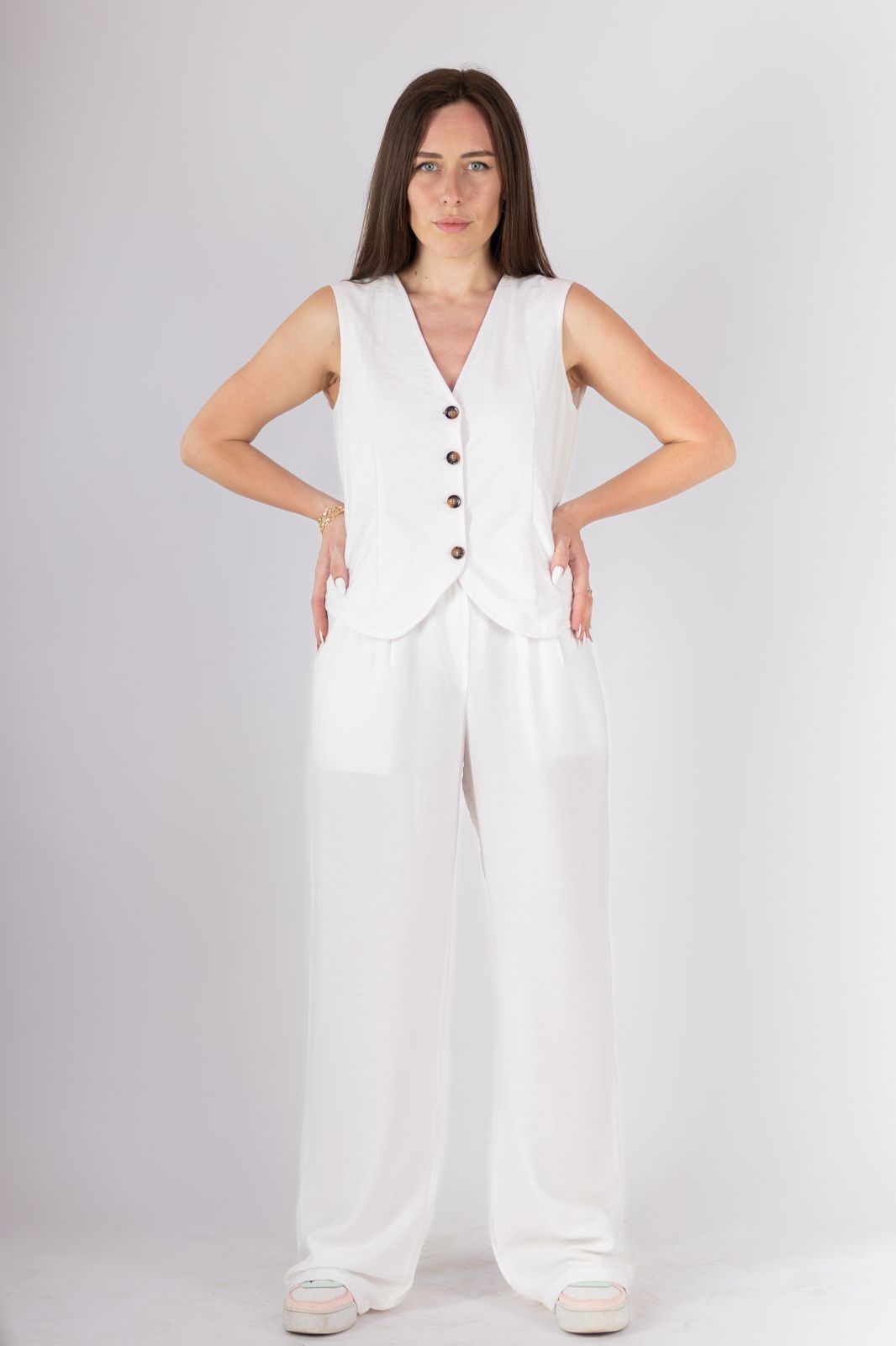 White Linen Vest Set